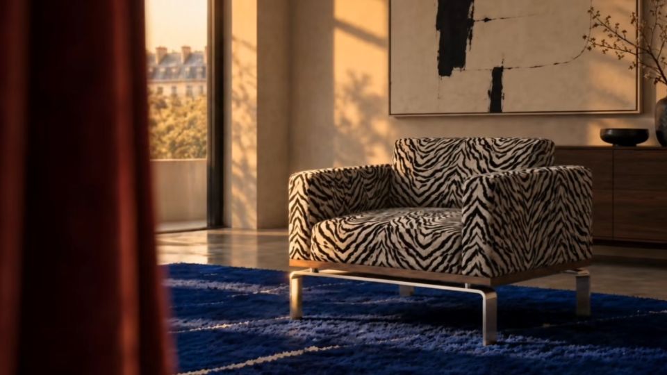 Zebra-print armchair in a sunlit interior