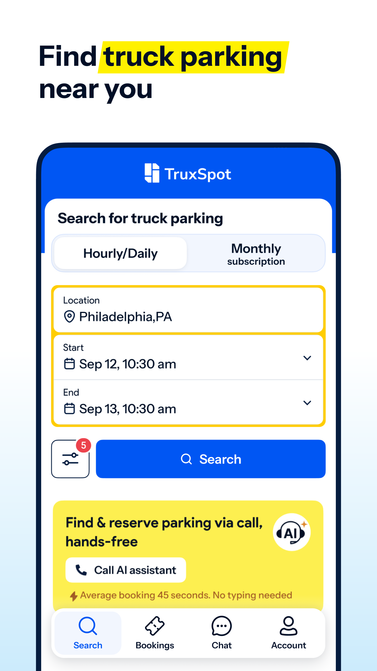 TruxSpot app search screen